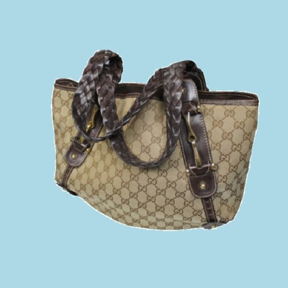 GUCCI Sukey Tote Handbag Bag Purse Guccissima Logo Italy Monogram Vintage Braid - Picture 2 of 12